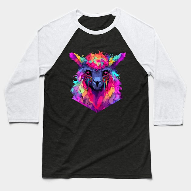 Rainbow Llama Baseball T-Shirt by RLan